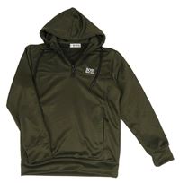 Khaki sportovní mikina s logem a kapucí Hugo Boss