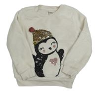 Smotanová plyšová mikina s tučňáčkem s flitrami C&A