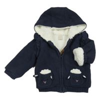 Tmavomodrý prepínaci zateplený sveter s ovečkami/kapsami a volánikmi a kapucňou zn. John Lewis