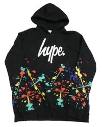 Čierna tepláková mikina s logom a barevnými skvrnkami a vreckom a kapucňou hype.