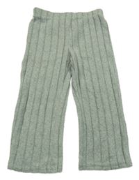 Olivové melírované rebrované flare nohavice SHEIN