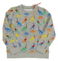 Sivá melírovaná mikina s dinosaurami s vánočním motívom Lily & Dan