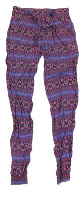 Růžovo-modré vzorované cuff lehké kalhoty se zavazováním YD