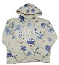 Světlešedobéžová melírovaná mikina s nápismi a motýlikmi a nápismi a kapucňou Page one young