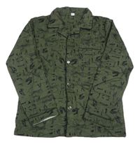 Tmavokhaki flanelový pyžamový kabátek s kostrami dinosaurů ZEEMAN