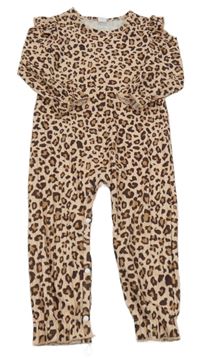 Pudrovo-hnědo-tmavohnědý vzorovaný overal s volánky SHEIN