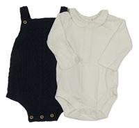 2Set - Tmavomodré vzorované pletené na traké kraťasy bílé body s  bílé body s límečkem Tu