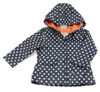 Tmavomodro-bílá puntíkatá nepromokavá jarní bunda s kapucí Topomini