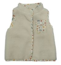 Smotanová huňatá podšitá vesta s kvietkami PRIMARK