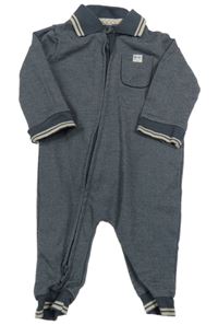 Tmavomodrá melírovaná tepláková kombinéza s pandou a pruhmi a golierikom George