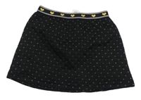 Čierno-zlatá vzorovaná prešívaná tepláková vyteplená sukňa so srdiečkami St. Bernard