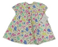 Nové - smotanové plátenné prepínaci šaty s dinosaurami WATCH ME GROW