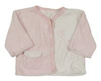 Svetloružová -biela zamatová prepínaci podšitá mikina so slepičkami a bodkami