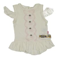 Nové - biele tričko so svetloružovou čipkou a gombíky a volnými rameny