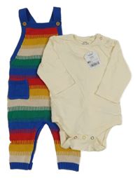Nové - 2Set - Barevné pruhované pletené laclové kalhoty + smetanové body Next