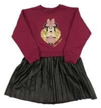 Vínovo-černé teplákovo/koženkové šaty s Minnie PRIMARK