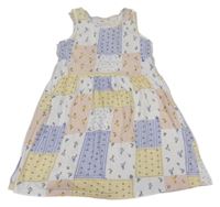 Bielo-světlemodro/růžovo-žlté patchwork šaty s kvietkami H&M