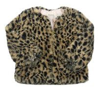 Béžovo-čierna chlpatá zateplená bunda s leopardím vzorom H&M