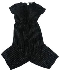 Čierny trblietavý pruhovaný zamatový nohavicový overal Zara