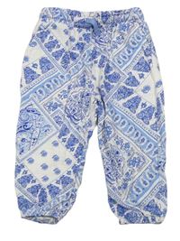 Bielo-modré vzorované bavlnené teplákové nohavice Next