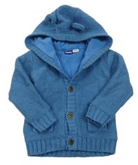 Modrý prepínaci zateplený sveter s kapucňou s uškami Lupilu