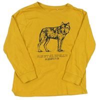 Horčicové tričko s vlkem a nápismi Topolino