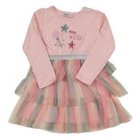 Ružovo-sivé bavlněno/tylové šaty s hůlkami zn. Infinity Kids