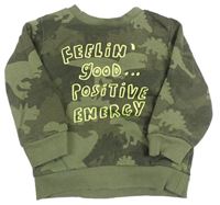 Khaki mikina s dinosaury a nápisem F&F