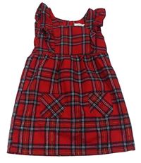 Červeno-čierno-biele kockované trblietavé šaty s volánikmi Primark