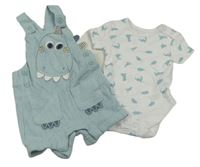 2set - Světlemodré laclové kraťasy s dinosaurem + bílé body s dinosaury George