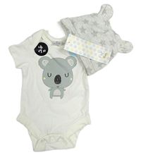 2set - Smetanové body s koalou + světlešedá melírovaná bavlněná čepice s hvězdami F&F