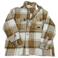 Hnedo-bielo-čierna kockovaná košeľová bunda H&M