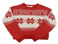 Červeno-smotanový vzorovaný crop sveter s nápisom H&M