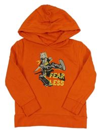 Oranžová mikina s dinosaurem na skatu a kapucňou Jeff&Co