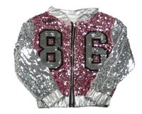 Růžovo-stříbrná flitrová propínací podšitá mikina s číslem