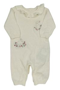 Smetanový pletený overal s králíky a květy Nutmeg