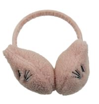Růžové huňaté klapky na uši s kočkou