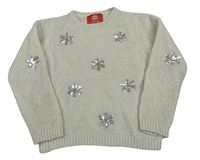 Svetlosivý žinylkový sveter s vločkami z flitrů Primark