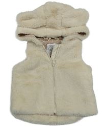 Béžová kožušinová podšitá vesta s kapucňou s uškami F&F