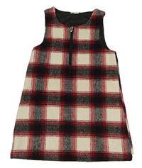 Smetanovo-čierno-červené kockované vlnené šaty F&F