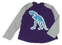 Fialovo-šedé triko s kostrou dinosaura Mini Boden