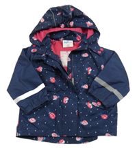 Tmavomodrá šušťáková jarná bunda s lienkami a kapucňou Topomini