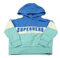 Modro-tyrkysovo-béžová mikina s nápisom a kapucňou Pep&Co