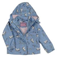 Modrá šušťáková jarná bunda s jednorožcami a kapucňou Impidimpi