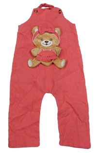 Korálové žebrované laclové kalhoty s medvědem