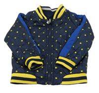 Tmavomodrá prešívaná bodkovaná á šušťáková zateplená obojstranná bunda