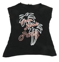 Čierne tričko s palmami a nápisom Charles Vögele