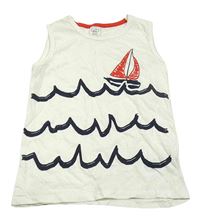 Bílé tílko s loďkou a vlnami Little Kids