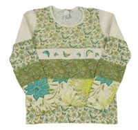 Smetanovo-zelené kvetované tričko s motýly H&M