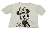 Smetanové tričko s Minnie a tylovými rukávy LC Waikiki